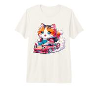 Kawaii Longhair Cat Racing Gear Driving Drifting Cute Kitten Premium T-Shirt
