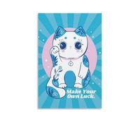 Kawaii Lucky Cat Painting Cute Vintage Style Poster Set - Wall Decor, Aesthetic Canvas Painting for A Cozy Homer 16x24inch(40x60cm)