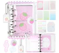 Kawaii M5 5 Ring Binder Notebook Refillable PVC Pink Strawberry Notebooks Loose Leaf Binder Notebooks Cute Small Zip Notebook Refillable Campus Journal Notebook for School Office Accessories
