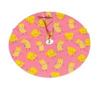 Kawaii Macaron Cheese Plush Christmas Tree Skirt, Soft Flannel Christmas Tree Decoration with Red String Ties, Easy to Install Holiday Ornament for Xmas