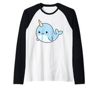 Kawaii Narwhal Cartoon - Cute Blue Narwhal Illustration Raglan Baseball Tee