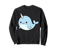 Kawaii Narwhal Cartoon - Cute Blue Narwhal Illustration Sweatshirt