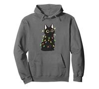 Kawaii Neko Kitten Christmas Lights Cute Christmas Cat Pullover Hoodie
