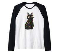 Kawaii Neko Kitten Christmas Lights Cute Christmas Cat Raglan Baseball Tee