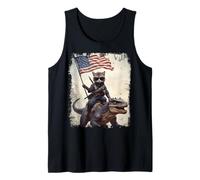 Kawaii Ninja Cat Riding Dinosaur American Flag Patriotic Tank Top