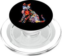Kawaii origami cat Japanese floral pattern cat holder PopSockets PopGrip for MagSafe