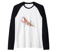 Kawaii Origami Praying Mantis |Japan Flower Pattern Insects Raglan Baseball Tee