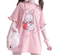 Kawaii Oversized T-Shirt Cute Pink Anime Shirt Japanese Harajuku Tee Rabbit Cat Teen Girl Plus Size, Tee8, M