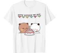 Kawaii Panda Bear Hug Bubu and Dudu Happy Birthday My Love Valentines Days Funny Gift Unisex T-Shirt (White,XL)