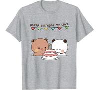 Kawaii Panda Bear Hug Bubu and Dudu Happy Birthday My Love Valentines Days Funny Gift Unisex T-Shirt (Grey,L)