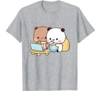 Kawaii Panda Bear Hug Bubu and Dudu Love is Being Cinema Pogether Valentines Days Funny Gift Unisex T-Shirt (Grey,3XL)