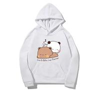 Kawaii Panda Bear Hug Bubu And Dudu Love Is Being Lazy Pogether Valentines Days Funny Gift Unisex Pullover Hoodie (White,M)