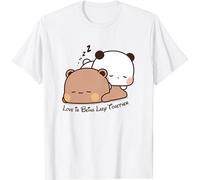 Kawaii Panda Bear Hug Bubu and Dudu Love is Being Lazy Pogether Valentines Days Funny Gift Unisex T-Shirt (White,L)