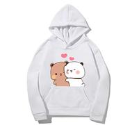 Kawaii Panda Bear Hug Bubu and Dudu Valentines Days Funny Gift Unisex Pullover Hoodie (White,S)