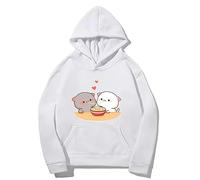 Kawaii Panda Bear Hug Bubu Dudu Valentine Eating Ramen Valentines Days Funny Gift Unisex Pullover Hoodie (White,M)