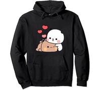 Kawaii Panda Bear Hug Bubu Dudu Valentines Days Funny Gift Unisex Pullover Hoodie (Black,XL)