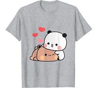 Kawaii Panda Bear Hug Bubu Dudu Valentines Days Funny Gift Unisex T-Shirt (Grey,S)