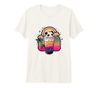 Kawaii Panda Bubble Tea Retro Synthwave Sunset Summer Premium T-Shirt