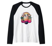 Kawaii Panda Bubble Tea Retro Synthwave Sunset Summer Raglan Baseball Tee