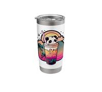 Kawaii Panda Bubble Tea Retro Synthwave Sunset Summer Stainless Steel Insulated Tumbler