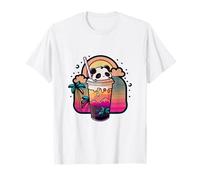 Kawaii Panda Bubble Tea Retro Synthwave Sunset Summer T-Shirt