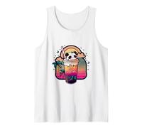 Kawaii Panda Bubble Tea Retro Synthwave Sunset Summer Tank Top