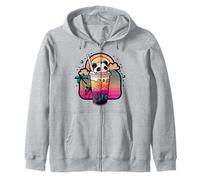 Kawaii Panda Bubble Tea Retro Synthwave Sunset Summer Zip Hoodie