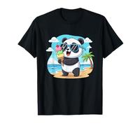 Kawaii Panda Eating Ice Cream On Sunny Beach T-Shirt