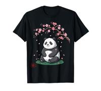 Kawaii Panda Sitting Cherry Blossom Floral Artwork T-Shirt