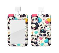 Kawaii-Pandas-Colorful-Balloon Abs Vertical Id Badge Holder, Name Badge with Clear Scanning Film