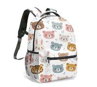 Kawaii Pastel Bear Backpack, Cute Cartoon Bear 16 Inch Daypack with Retro Radio Tape Player Pattern, Japanese Aesthetic School Bag (03)