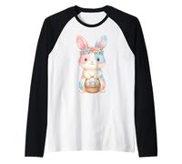 Kawaii Pastel Easter Bunny Floral Crown Watercolor Rabbit Raglan Baseball Tee