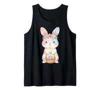 Kawaii Pastel Easter Bunny Floral Crown Watercolor Rabbit Tank Top