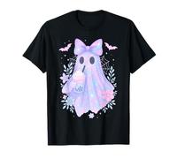 Kawaii Pastel Galaxy Ghost Bubble Tea Halloween Coquette Bow T-Shirt