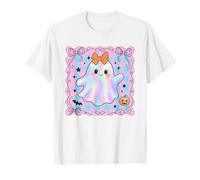 Kawaii Pastel Ghost Halloween Spooky Season Coquette Bow T-Shirt