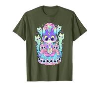 Kawaii Pastel Goth Cute and Scary Occult Cat T-Shirt, Men, Olive Green, Medium