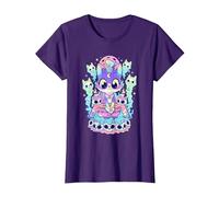 Kawaii Pastel Goth Cute and Scary Occult Cat T-Shirt, Women, Purple, Small