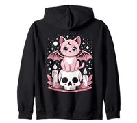 Kawaii Pastel Goth Skull Celestial Cute Cat Zip Hoodie