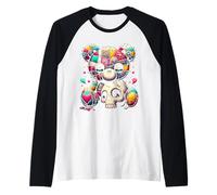 Kawaii Pastel Goth Teddy Tee - Cute Creepy Skull Anime Bear Raglan Baseball Tee