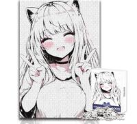 Kawaii Peace Sign Nekomimi 1000 Jigsaw Puzzle Cognitive Development Fun Game Special Thoughtful Celebration Present Size 38x26cm