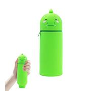 Kawaii Pencil Case, 2-in-1 Silicone Pen Holder, Soft Silicone Bag, Green Dinosaur Design, Pencil Case for Pencils, Pen Storage for Girls and Boys, Foldable and Water, Green, Green Dinosaur