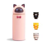 Kawaii Pencil Case, 2-in-1 Soft Silicone Bag, Stand Up Pencil Case, Animal Pen Holder, Cartoon, Zip, Cute School Supplies, Pencil Bag for Girls and Boys, /, Cat
