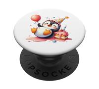Kawaii Penguin Celebration Cake Balloon Design PopSockets Adhesive PopGrip