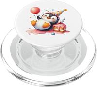 Kawaii Penguin Celebration Cake Balloon Design PopSockets PopGrip for MagSafe
