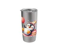 Kawaii Penguin Celebration Cake Balloon Design Stainless Steel Insulated Tumbler