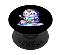 Kawaii Penguin Ice Hockey H7 Jersey Player On Ice PopSockets Adhesive PopGrip