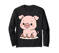 Kawaii Pig Cartoon - Cute Farm Animal Design Long Sleeve T-Shirt