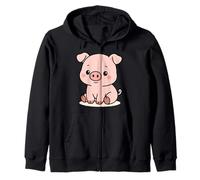 Kawaii Pig Cartoon - Cute Farm Animal Design Zip Hoodie