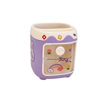 Kawaii Pig Pen Holder Comes with Cute Stickers Aesthetics Multifunctional Storage Bucket Desktop Stationery (Purple)