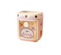 Kawaii Pig Pen Holder Comes with Cute Stickers Aesthetics Multifunctional Storage Bucket Desktop Stationery (Pink)